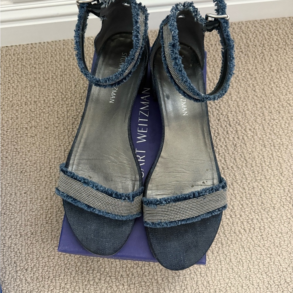 Stuart Weitzman Frayed Denim Sandals